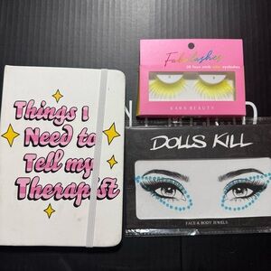 Dolls Kill Set Notebook Eyelashes and Face Jewels